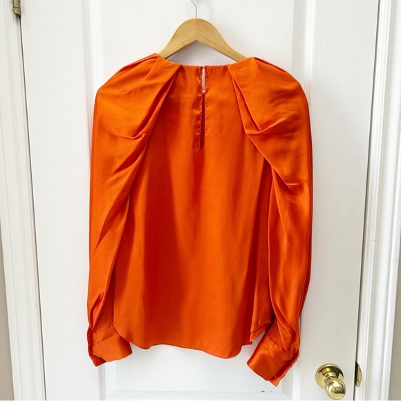 Zara Women's Orange Puff Sleeve Blouse Diamanté Button Satin Top Size Small NWT - Picture 8 of 16